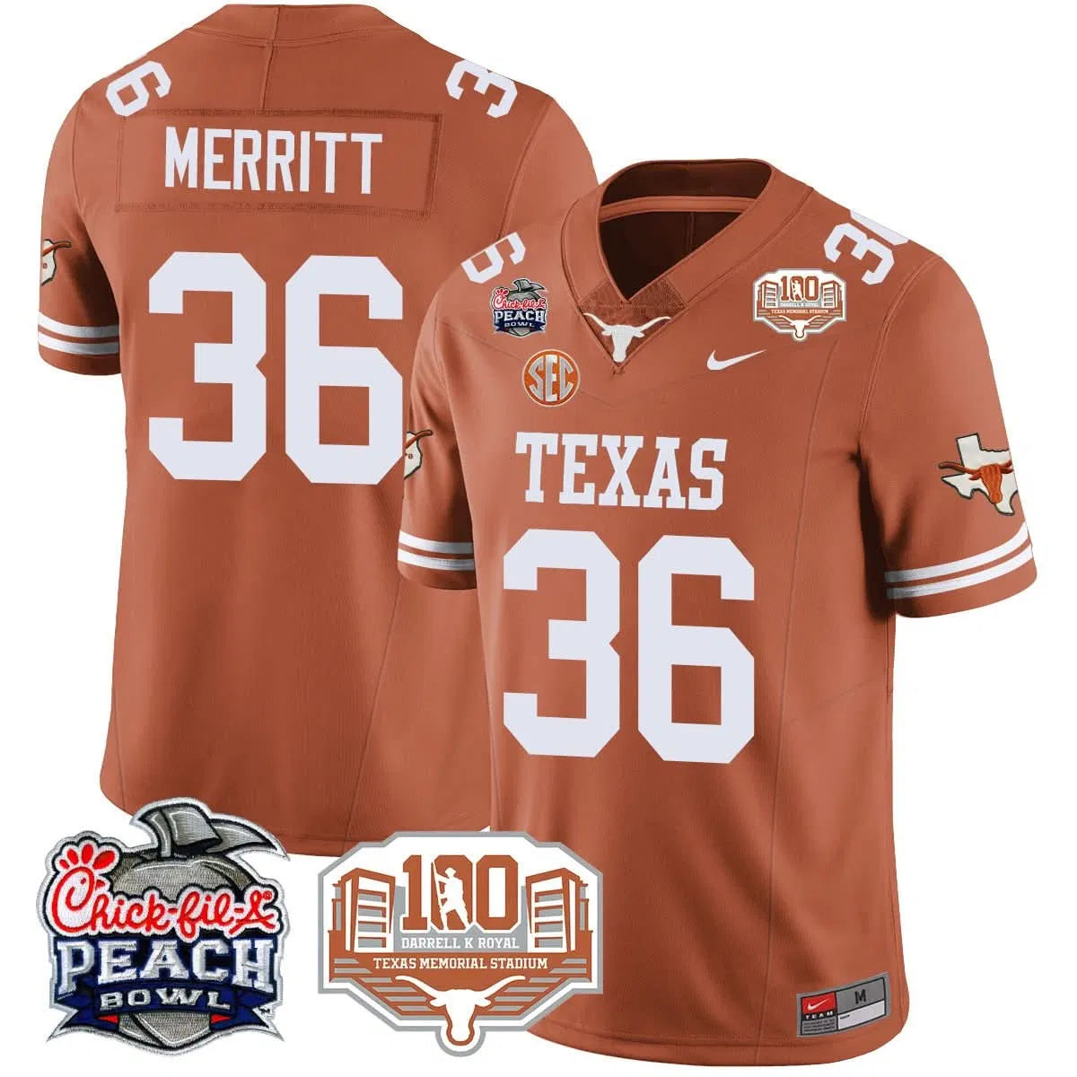 Personalized TL 2026 Chick-fil-A Peach Bowl Jersey - Quinn Merritt - 36 / Orange Stitched