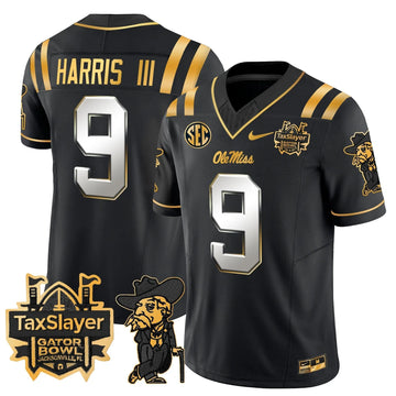 Personalized OMB 2026 Gator Bowl Patch Gold Vapor Limited Jersey - Black Limited / Tre Harris Stitched