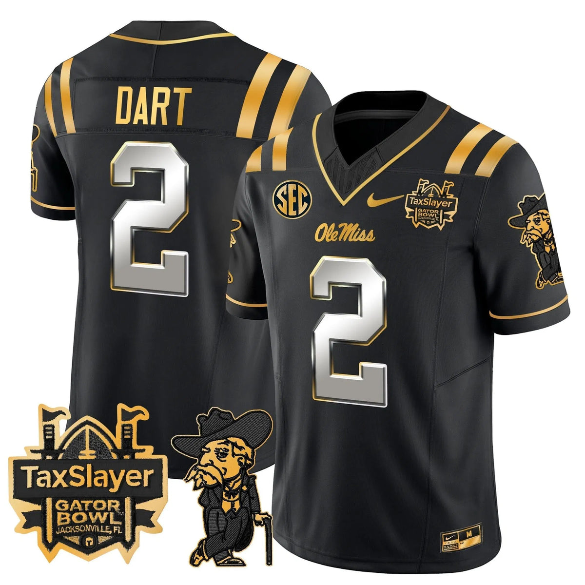 Personalized OMB 2026 Gator Bowl Patch Gold Vapor Limited Jersey - Black Limited / Jaxson Dart Stitched