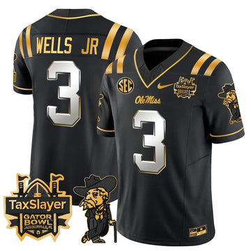 Personalized OMB 2026 Gator Bowl Patch Gold Vapor Limited Jersey - Black Limited / Antwane Wells Jr. Stitched