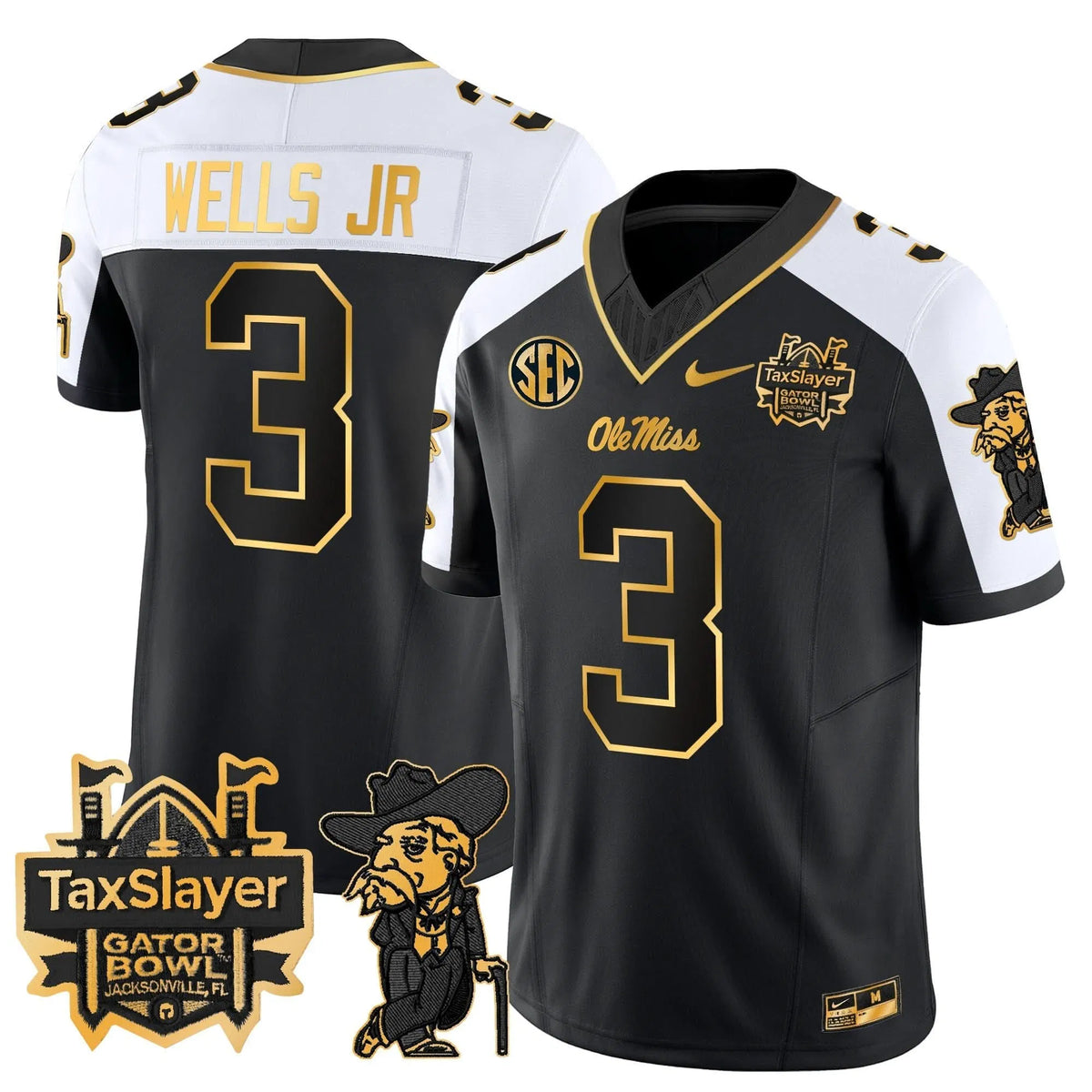 Personalized OMB 2026 Gator Bowl Patch Gold Vapor Limited Jersey - Alternate / Antwane Wells Jr. Stitched