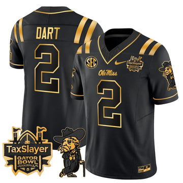 Personalized OMB 2026 Gator Bowl Patch Gold Vapor Limited Jersey - Black Gold / Jaxson Dart Stitched