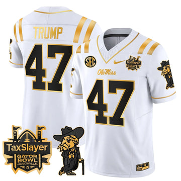 Personalized OMB 2026 Gator Bowl Patch Gold Vapor Limited Jersey - White Gold / Trump Stitched