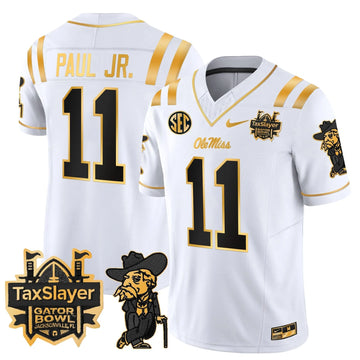 Personalized OMB 2026 Gator Bowl Patch Gold Vapor Limited Jersey - White Gold / Chris Paul Jr. Stitched