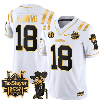 Personalized OMB 2026 Gator Bowl Patch Gold Vapor Limited Jersey - White Gold / Archie Manning Stitched