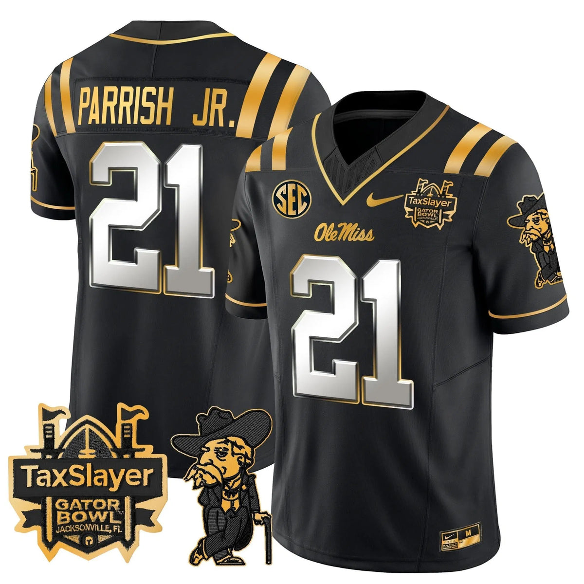 Personalized OMB 2026 Gator Bowl Patch Gold Vapor Limited Jersey - Black Limited / Henry Parrish Jr. Stitched