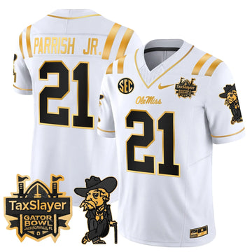 Personalized OMB 2026 Gator Bowl Patch Gold Vapor Limited Jersey - White Gold / Henry Parrish Jr. Stitched