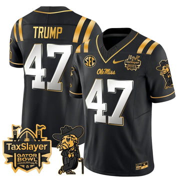 Personalized OMB 2026 Gator Bowl Patch Gold Vapor Limited Jersey - Black Limited / Trump Stitched