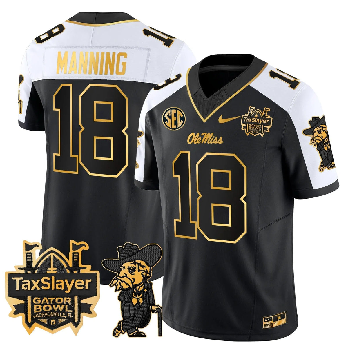Personalized OMB 2026 Gator Bowl Patch Gold Vapor Limited Jersey - Alternate / Archie Manning Stitched