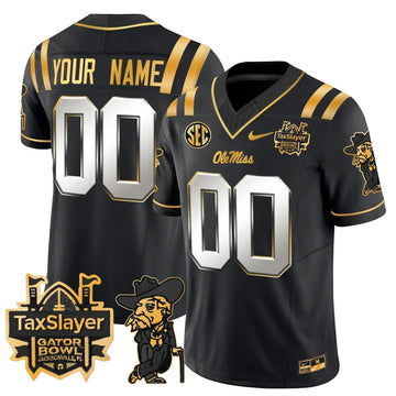 Personalized OMB 2026 Gator Bowl Patch Gold Vapor Limited Custom Jersey - Black Limited Stitched