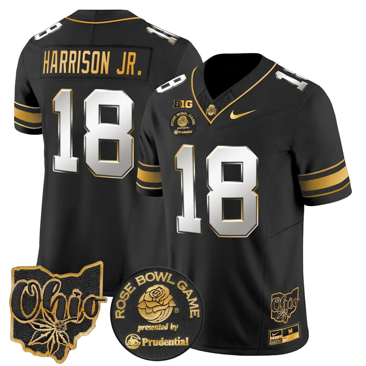 Personalized OSB Rose Bowl Gold Vapor Limited Jersey - Black Limited / Marvin Harrison Jr. Stitched