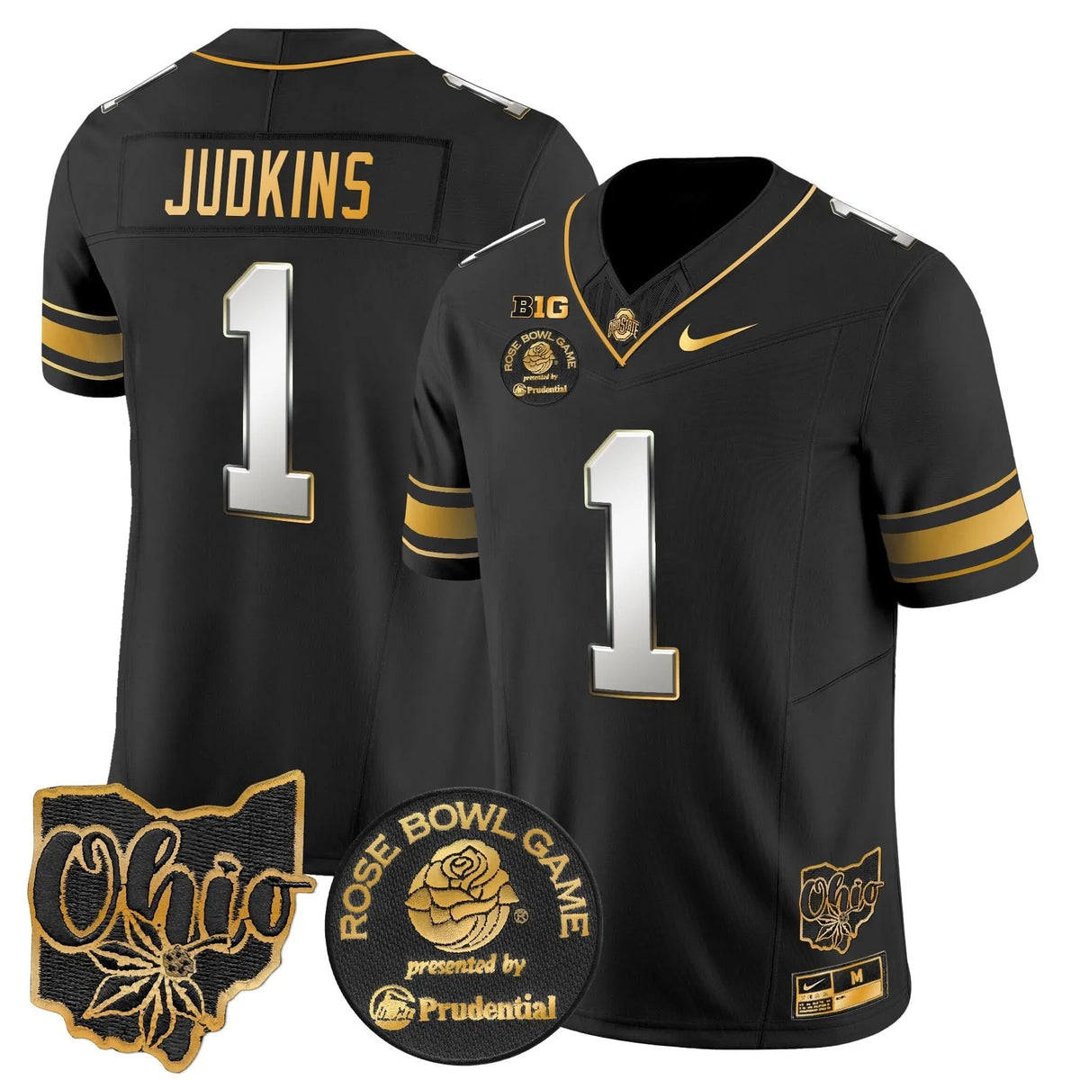 Personalized OSB Rose Bowl Gold Vapor Limited Jersey - Black Limited / Quinshon Judkins Stitched
