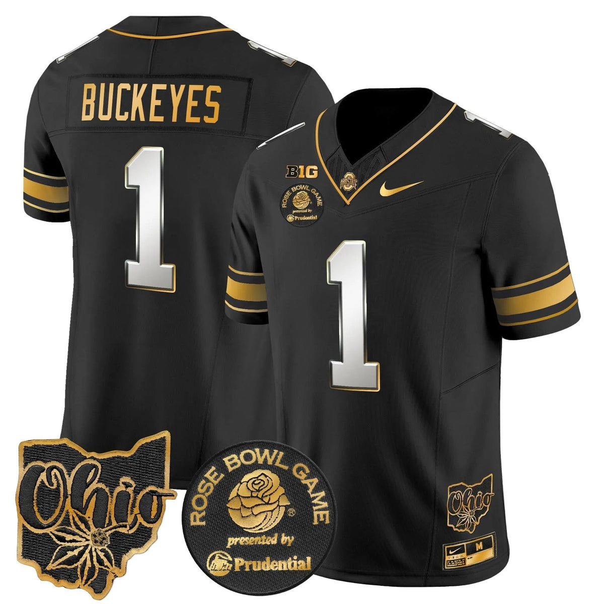Personalized OSB Rose Bowl Gold Vapor Limited Jersey - Black Limited / #1 Buckeyes Stitched