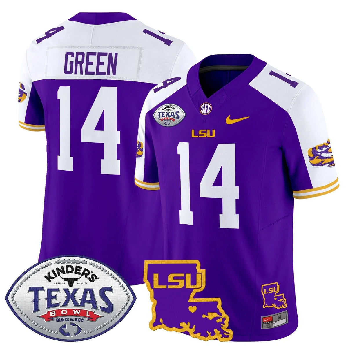 Personalized LSU 2026 Texas Bowl Patch Vapor Limited Jersey - Purple Alternate / Trey'Dez Green Stitched