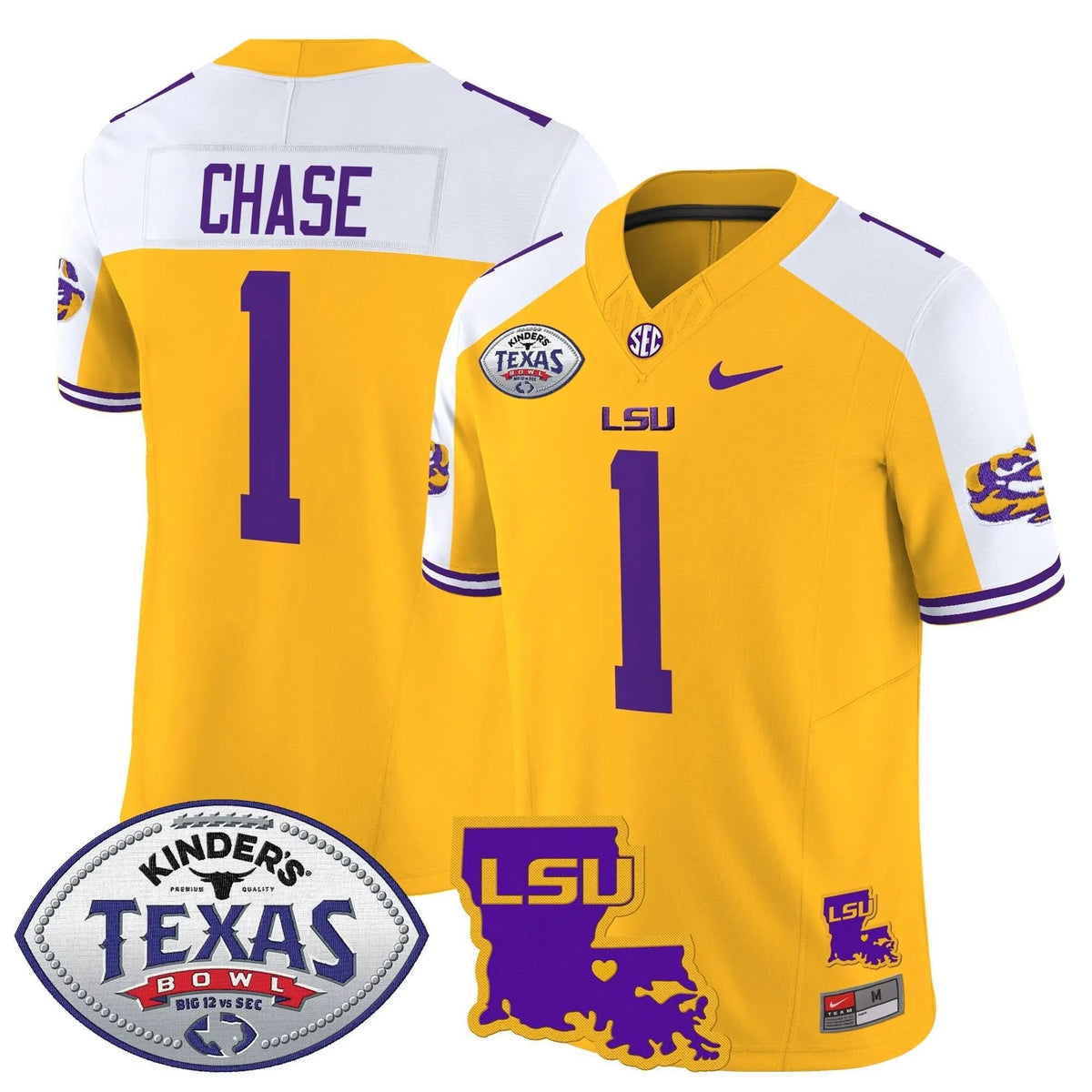 Personalized LSU 2026 Texas Bowl Patch Vapor Limited Jersey - Gold Alternate / Ja'Marr Chase Stitched