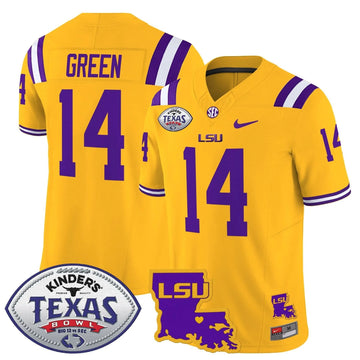 Personalized LSU 2026 Texas Bowl Patch Vapor Limited Jersey - Gold / Trey'Dez Green Stitched
