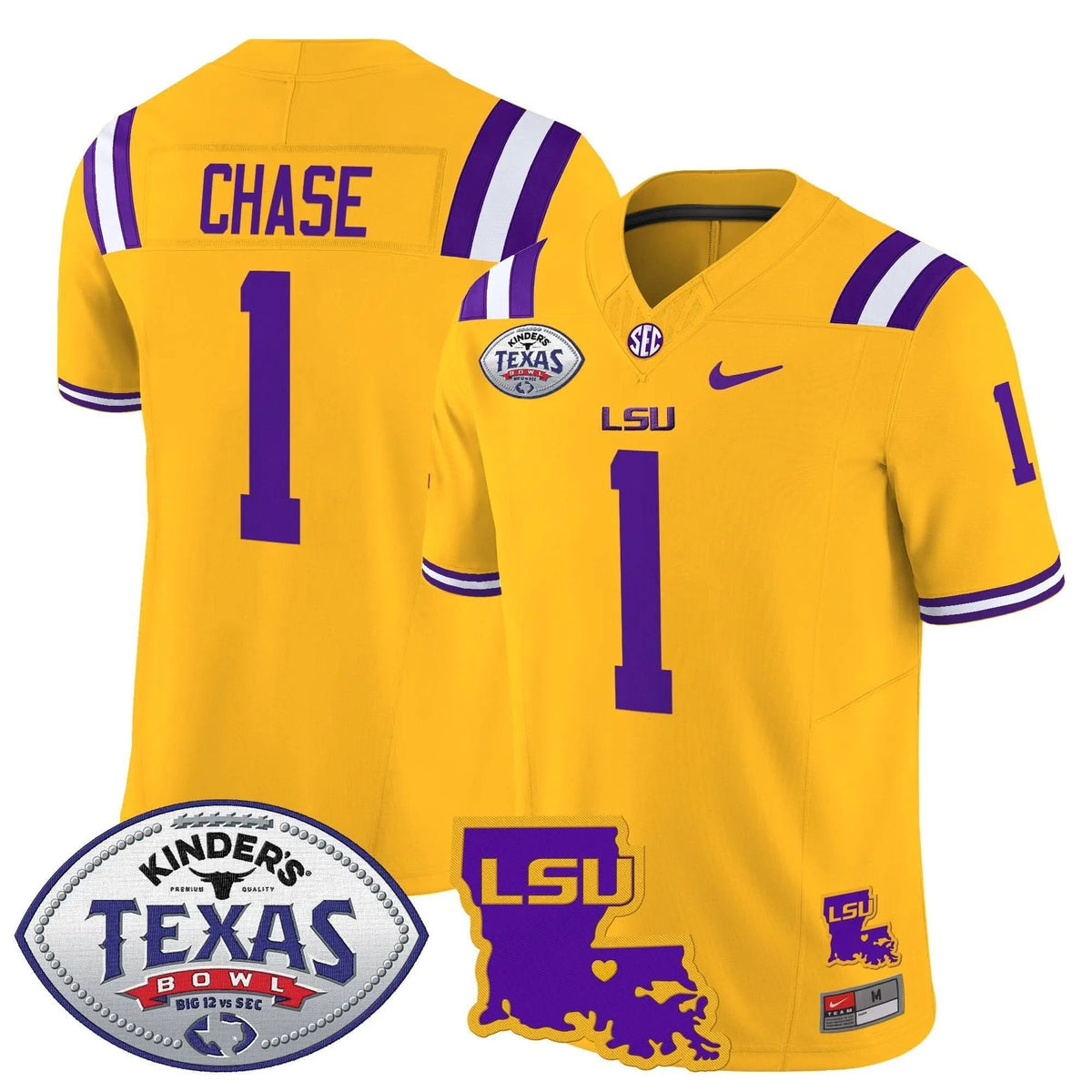 Personalized LSU 2026 Texas Bowl Patch Vapor Limited Jersey - Gold / Ja'Marr Chase Stitched