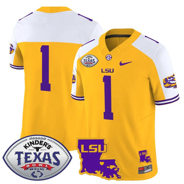 Personalized LSU 2026 Texas Bowl Patch Vapor Limited Jersey - Gold Alternate / #1 Team Stitched