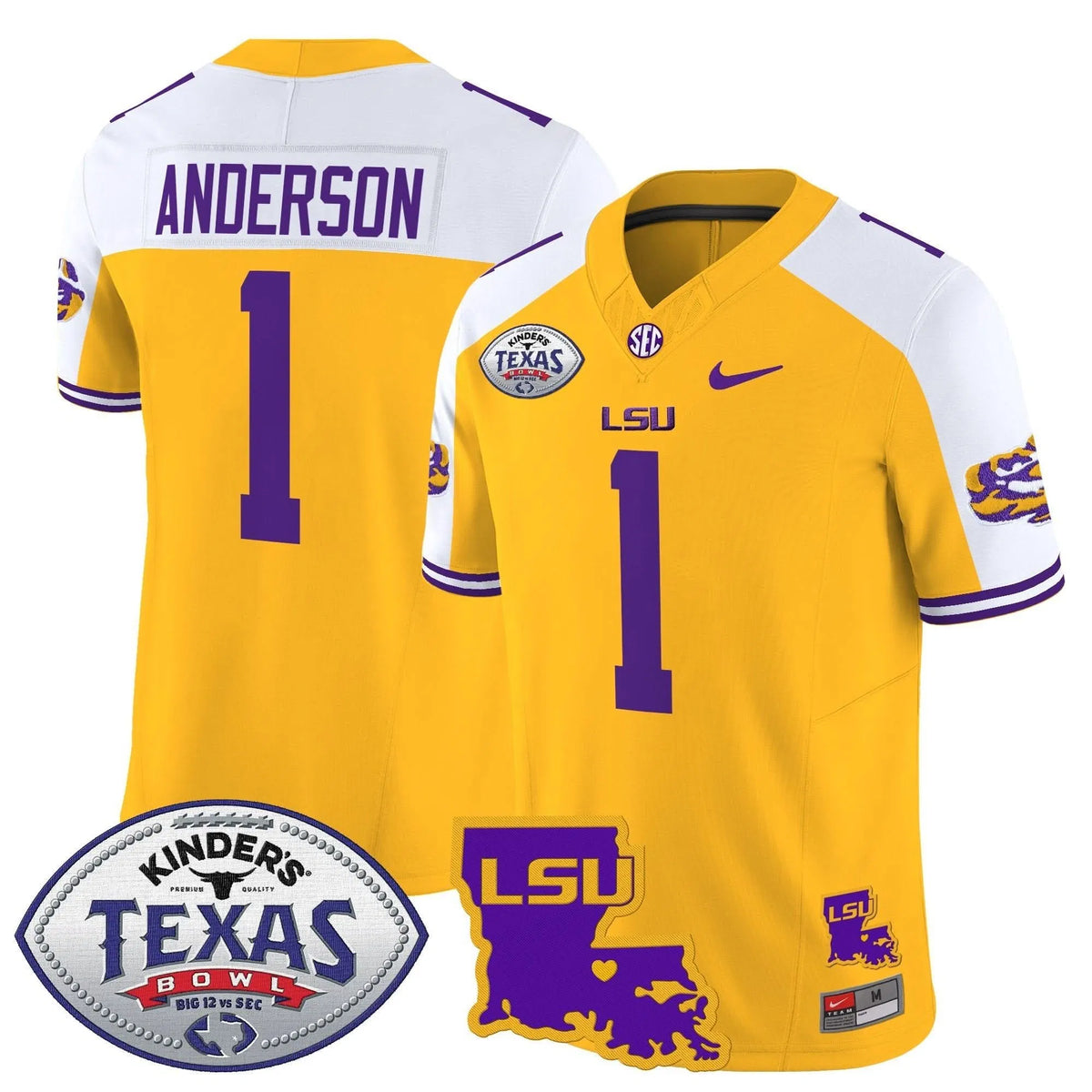 Personalized LSU 2026 Texas Bowl Patch Vapor Limited Jersey - Gold Alternate / Aaron Anderson Stitched