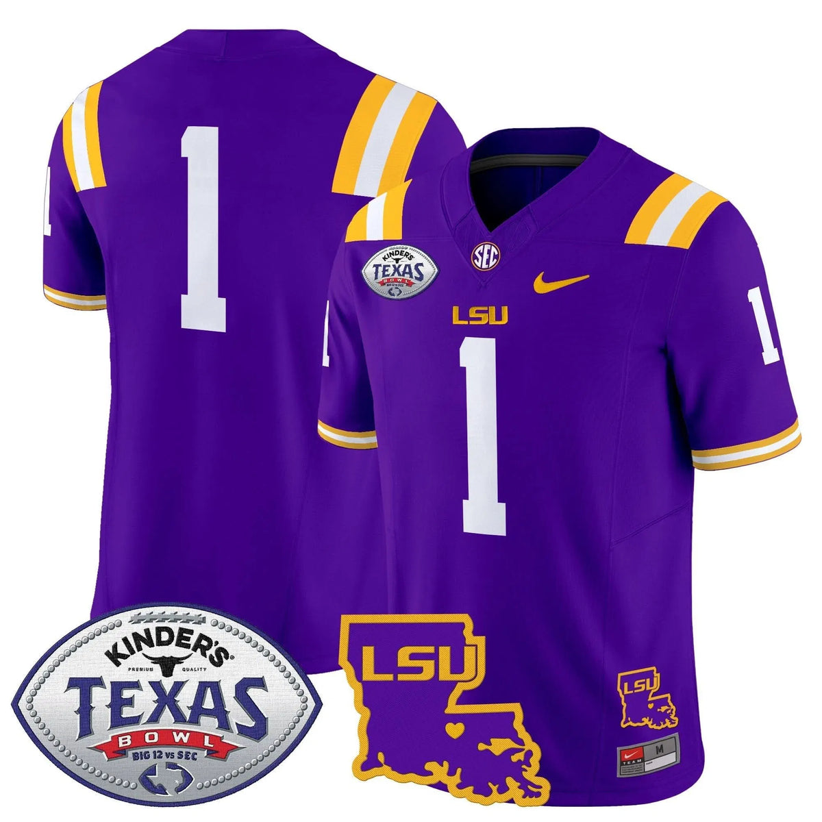 Personalized LSU 2026 Texas Bowl Patch Vapor Limited Jersey - Purple / #1 Team Stitched