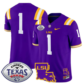 Personalized LSU 2026 Texas Bowl Patch Vapor Limited Jersey - Purple / #1 Team Stitched