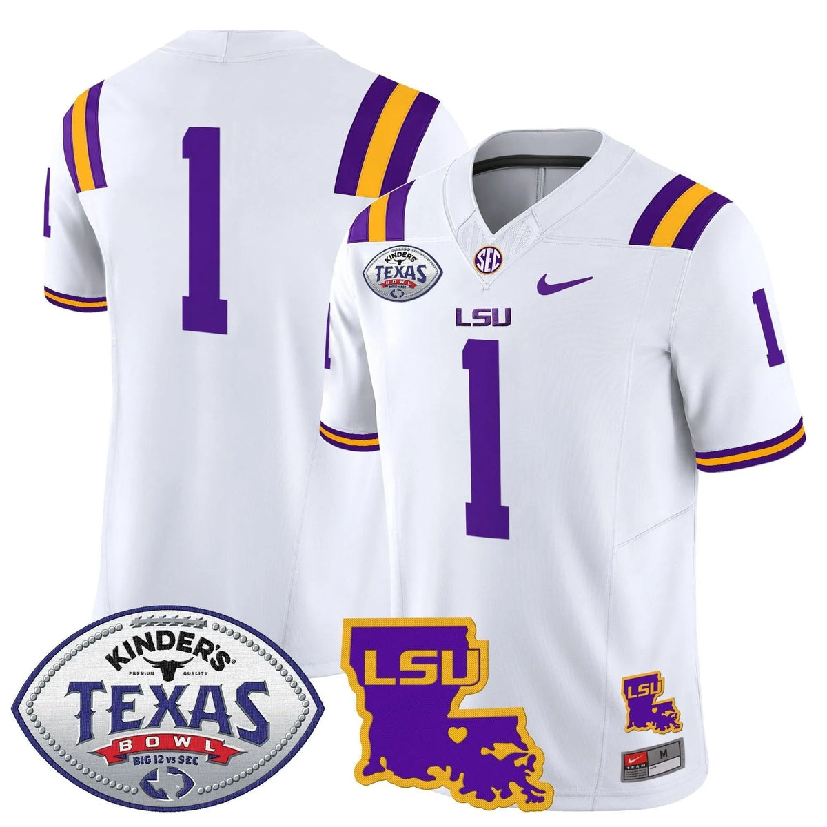 Personalized LSU 2026 Texas Bowl Patch Vapor Limited Jersey - White / #1 Team Stitched