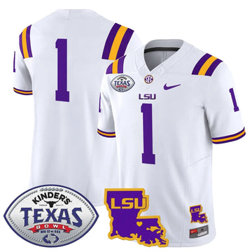 Personalized LSU 2026 Texas Bowl Patch Vapor Limited Jersey - White / #1 Team Stitched