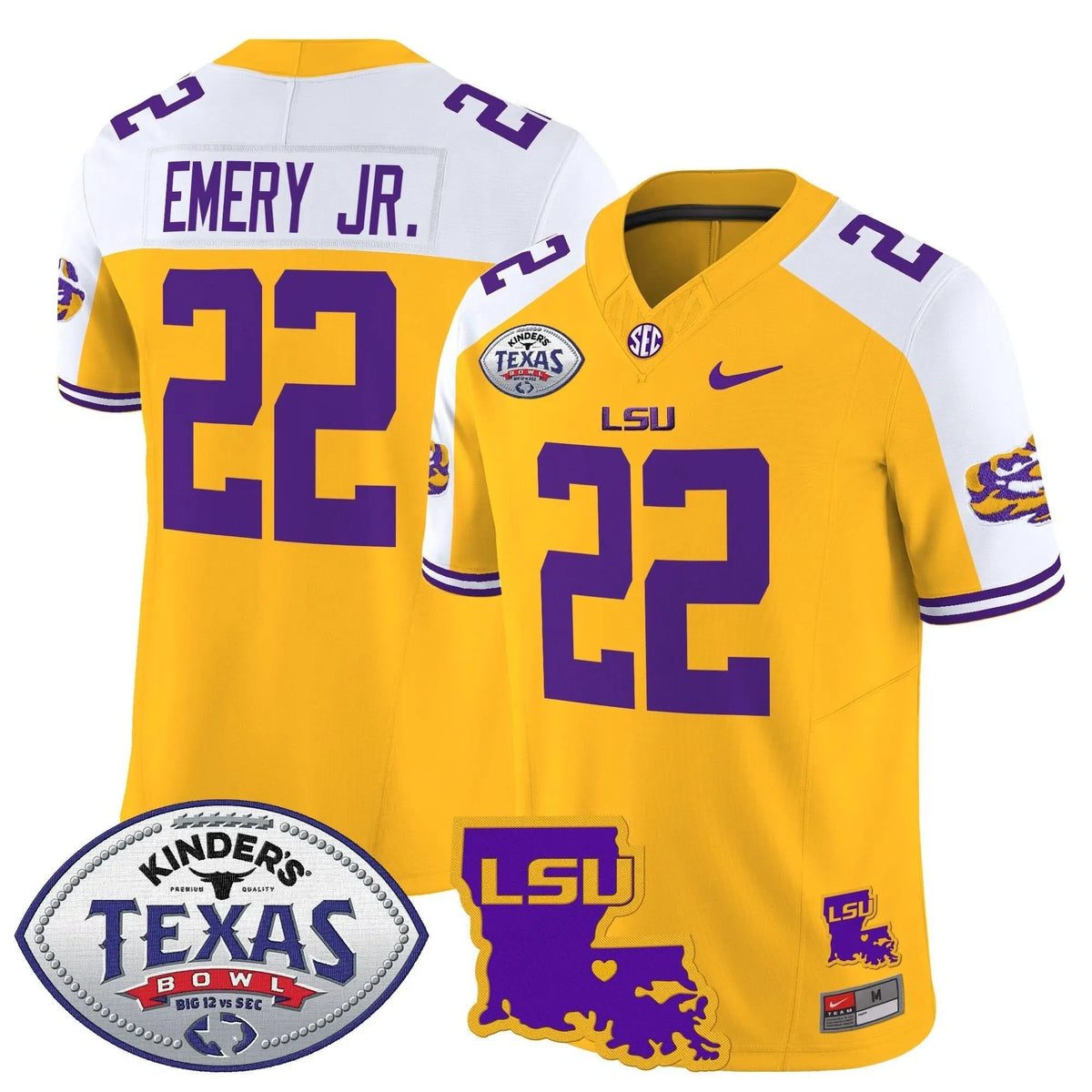 Personalized LSU 2026 Texas Bowl Patch Vapor Limited Jersey - Gold Alternate / John Emery Jr. Stitched