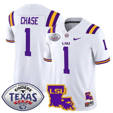 Personalized LSU 2026 Texas Bowl Patch Vapor Limited Jersey - White / Ja'Marr Chase Stitched