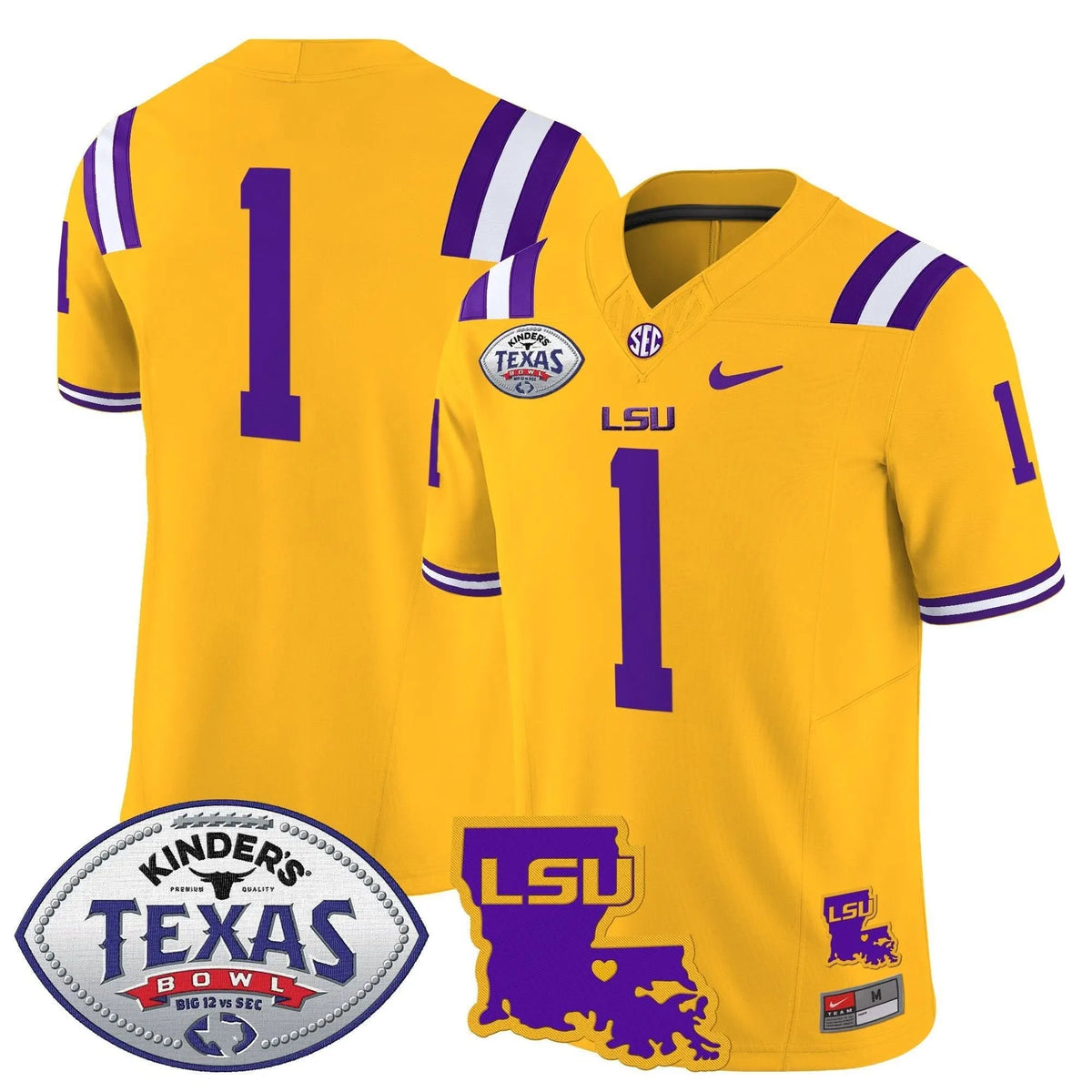 Personalized LSU 2026 Texas Bowl Patch Vapor Limited Jersey - Gold / #1 Team Stitched