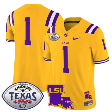Personalized LSU 2026 Texas Bowl Patch Vapor Limited Jersey - Gold / #1 Team Stitched