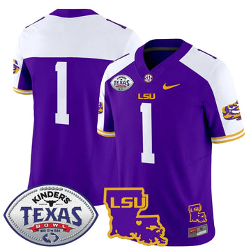 Personalized LSU 2026 Texas Bowl Patch Vapor Limited Jersey - Purple Alternate / #1 Team Stitched