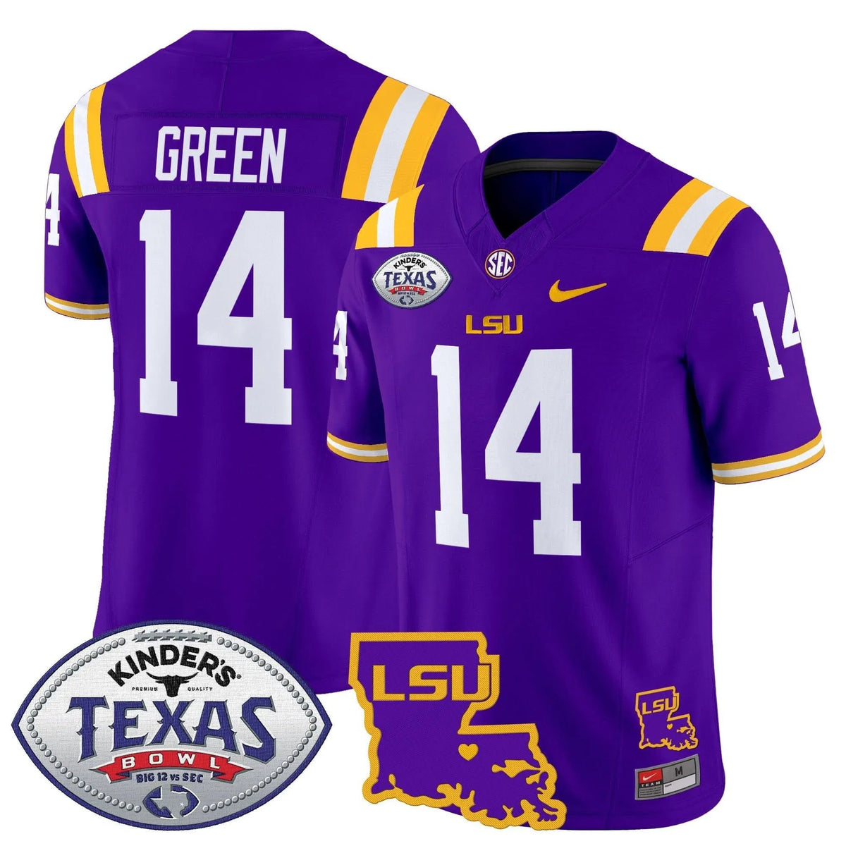 Personalized LSU 2026 Texas Bowl Patch Vapor Limited Jersey - Purple / Trey'Dez Green Stitched