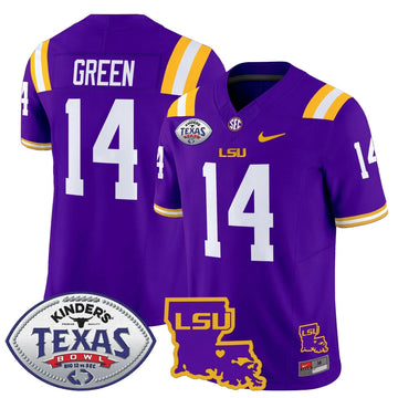 Personalized LSU 2026 Texas Bowl Patch Vapor Limited Jersey - Purple / Trey'Dez Green Stitched