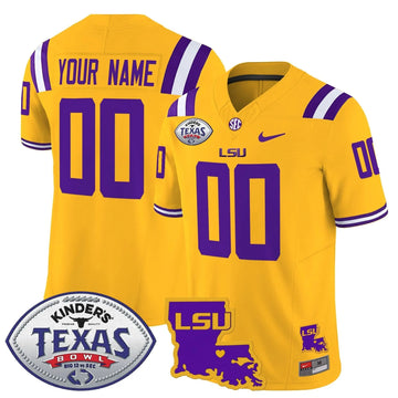Personalized LSU 2026 Texas Bowl Patch Vapor Limited Custom Jersey - Gold Stitched