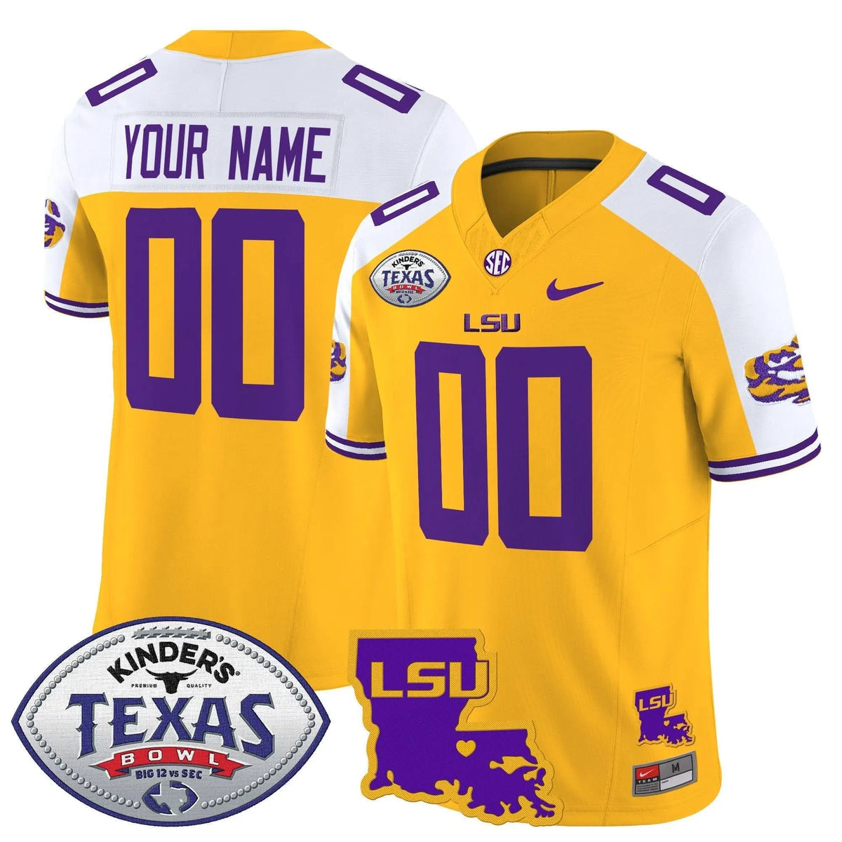 Personalized LSU 2026 Texas Bowl Patch Vapor Limited Custom Jersey - Gold Alternate Stitched