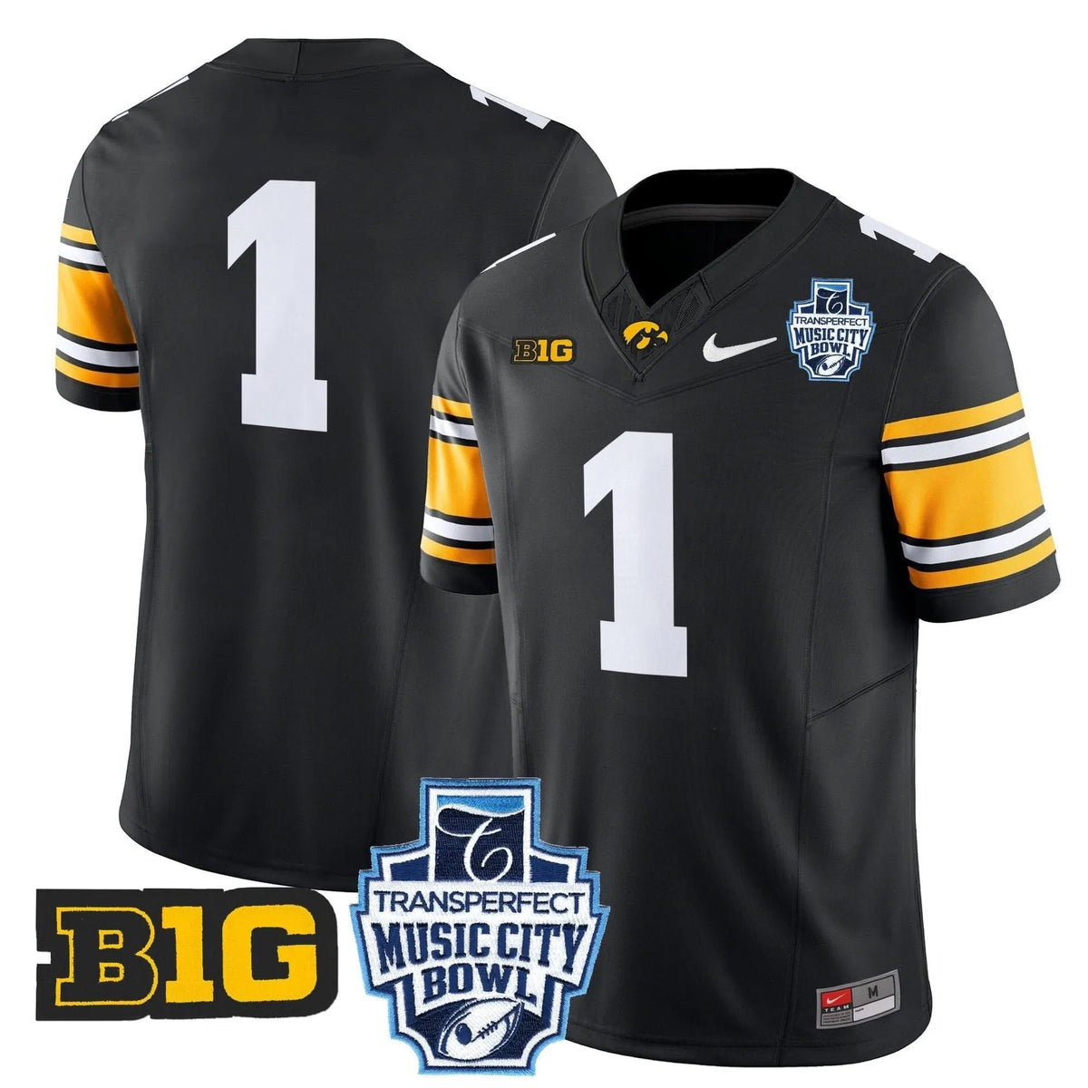 Personalized Iowa Hawkeyes 2026 Music City Bowl Vapor Limited Jersey - Black / #1 Team Stitched