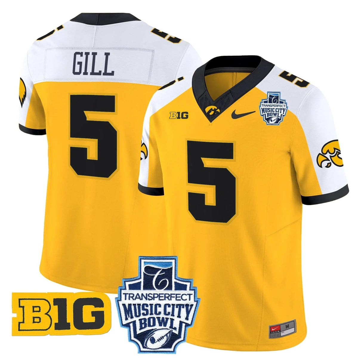 Personalized Iowa Hawkeyes 2026 Music City Bowl Vapor Limited Jersey - Gold Alternate / Jacob Gill Stitched