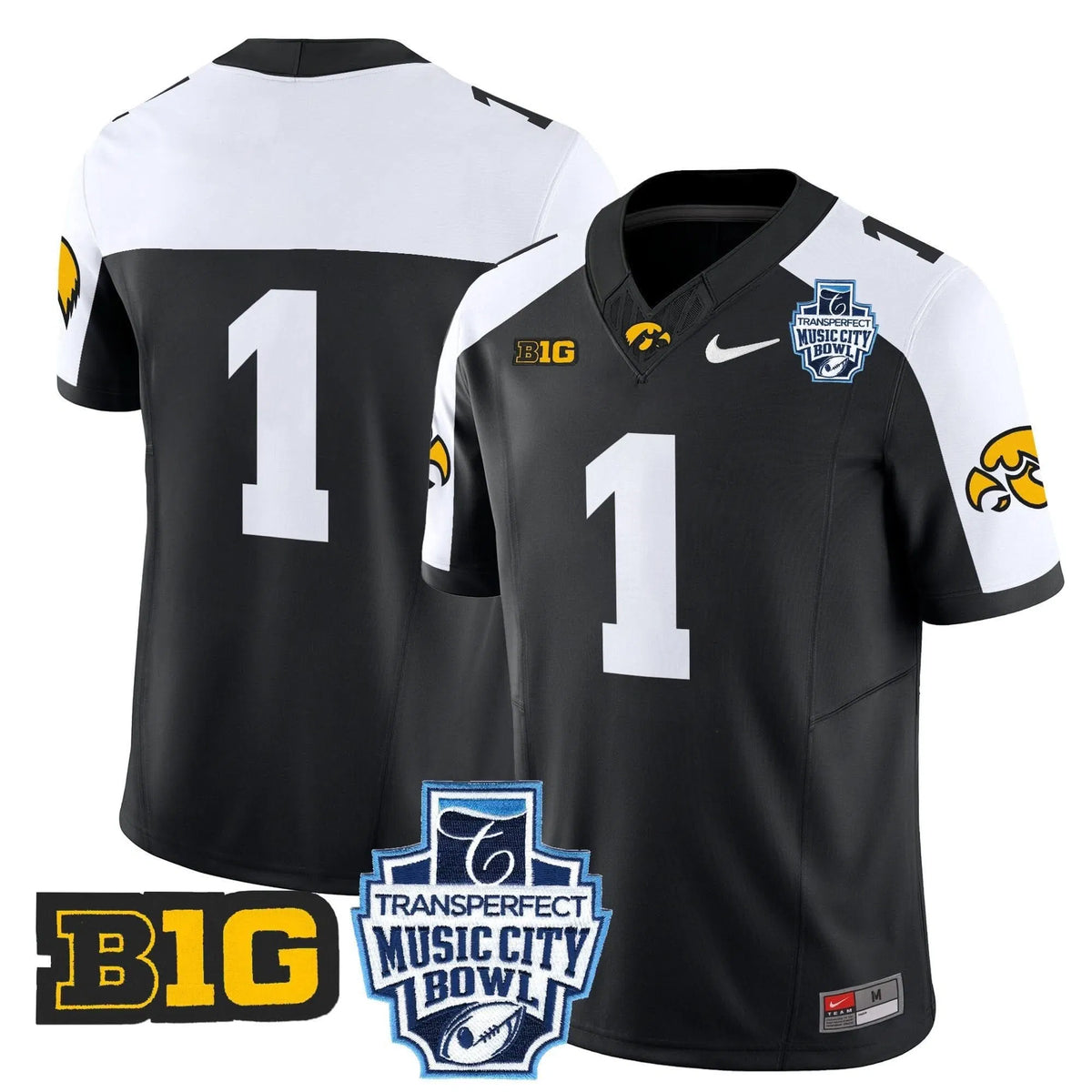 Personalized Iowa Hawkeyes 2026 Music City Bowl Vapor Limited Jersey - Black Alternate / #1 Team Stitched