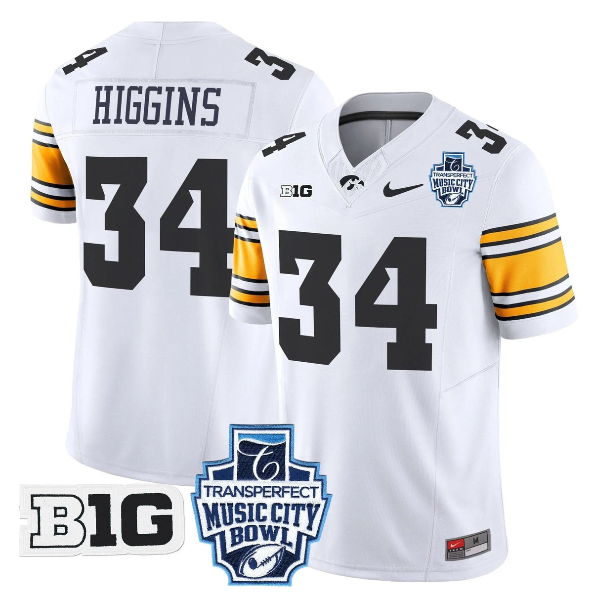 Personalized Iowa Hawkeyes 2026 Music City Bowl Vapor Limited Jersey - White / Jay Higgins Stitched