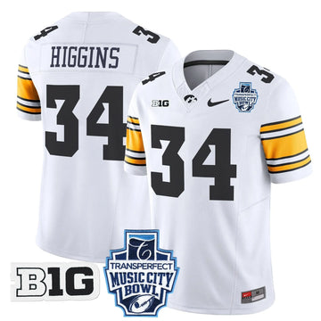 Personalized Iowa Hawkeyes 2026 Music City Bowl Vapor Limited Jersey - White / Jay Higgins Stitched