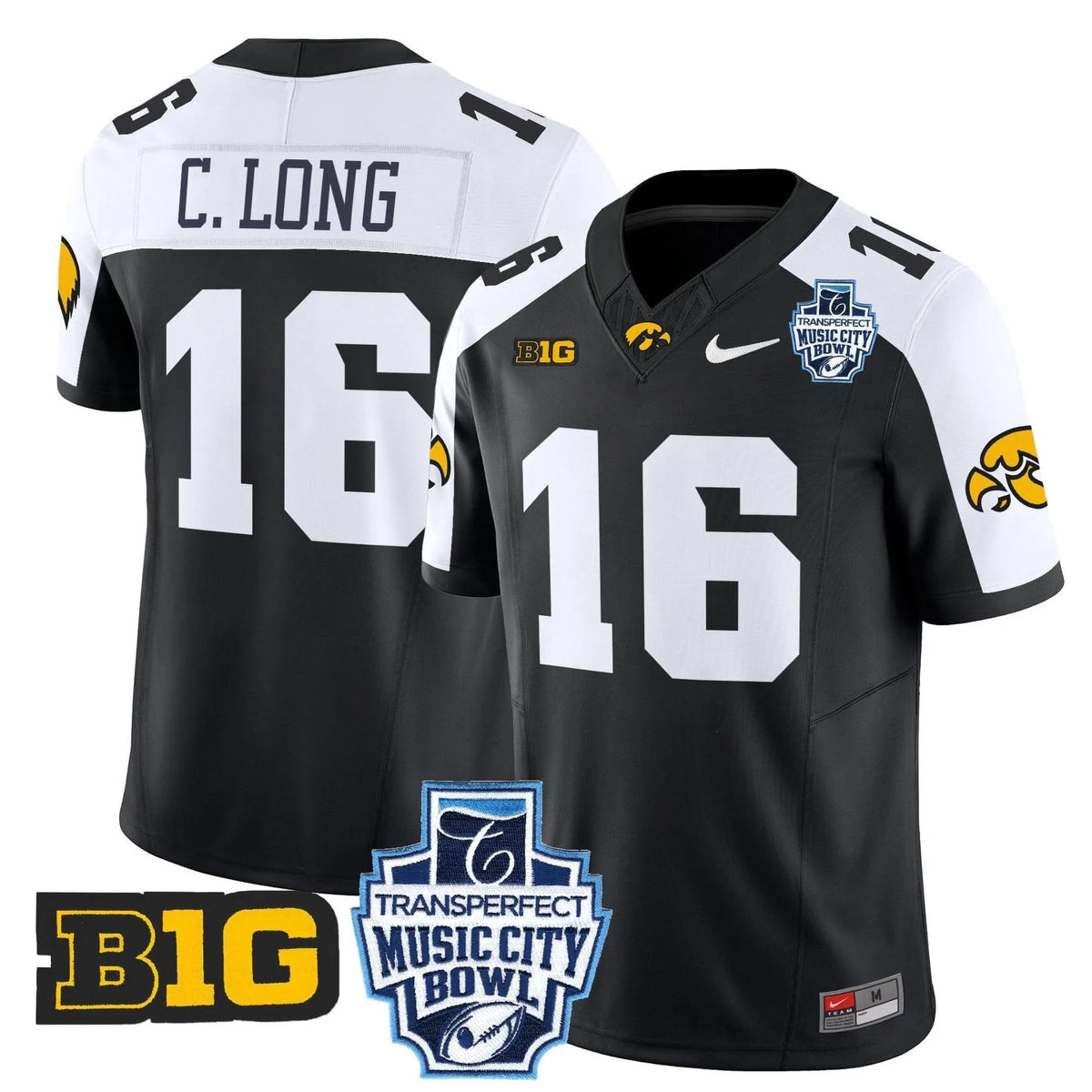 Personalized Iowa Hawkeyes 2026 Music City Bowl Vapor Limited Jersey - Black Alternate / Chuck Long Stitched