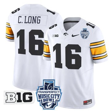Personalized Iowa Hawkeyes 2026 Music City Bowl Vapor Limited Jersey - White / Chuck Long Stitched