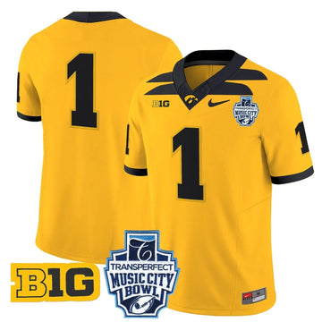 Personalized Iowa Hawkeyes 2026 Music City Bowl Vapor Limited Jersey - Gold / #1 Team Stitched