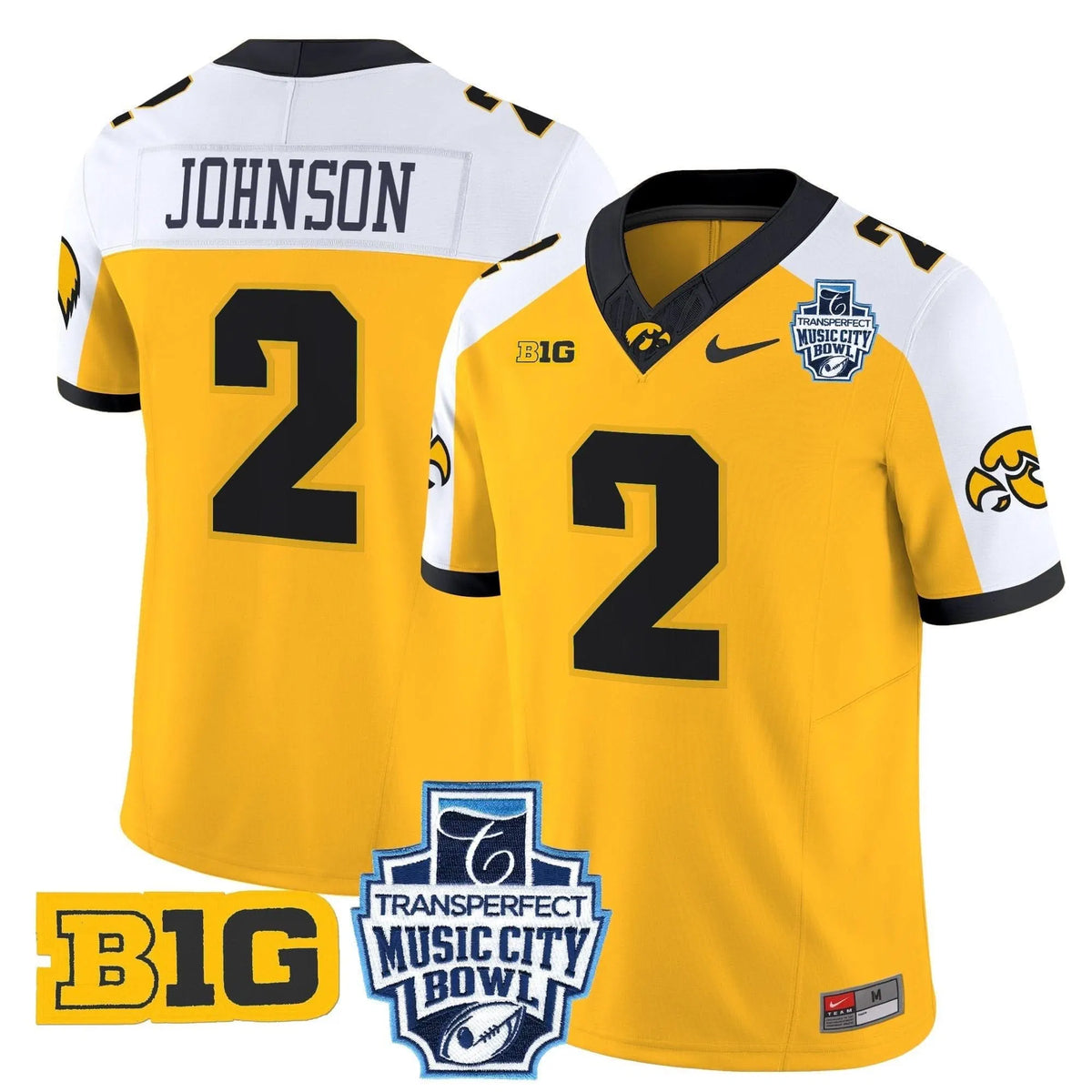 Personalized Iowa Hawkeyes 2026 Music City Bowl Vapor Limited Jersey - Gold Alternate / Kaleb Johnson Stitched