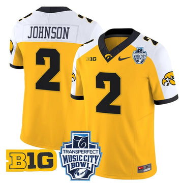 Personalized Iowa Hawkeyes 2026 Music City Bowl Vapor Limited Jersey - Gold Alternate / Kaleb Johnson Stitched