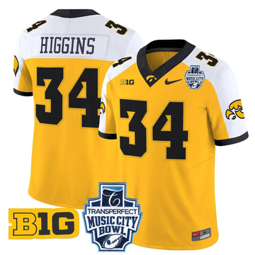 Personalized Iowa Hawkeyes 2026 Music City Bowl Vapor Limited Jersey - Gold Alternate / Jay Higgins Stitched