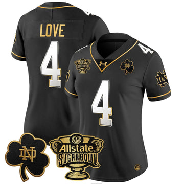 Personalized Women's NDFI 2026 Sugar Bowl Gold Patch Vapor Limited Jersey - Stitched - Black Limited / Jeremiyah Love Stitched