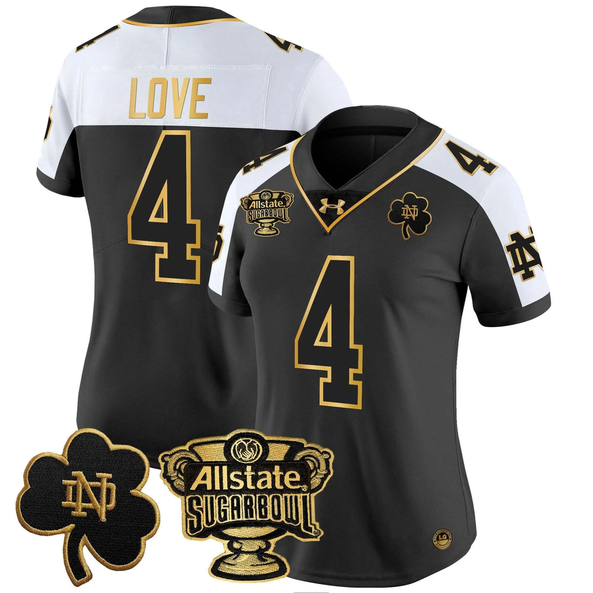 Personalized Women's NDFI 2026 Sugar Bowl Gold Patch Vapor Limited Jersey - Stitched - Alternate / Jeremiyah Love Stitched