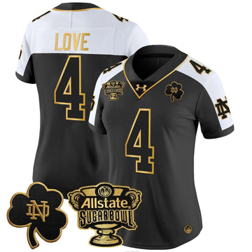 Personalized Women's NDFI 2026 Sugar Bowl Gold Patch Vapor Limited Jersey - Stitched - Alternate / Jeremiyah Love Stitched